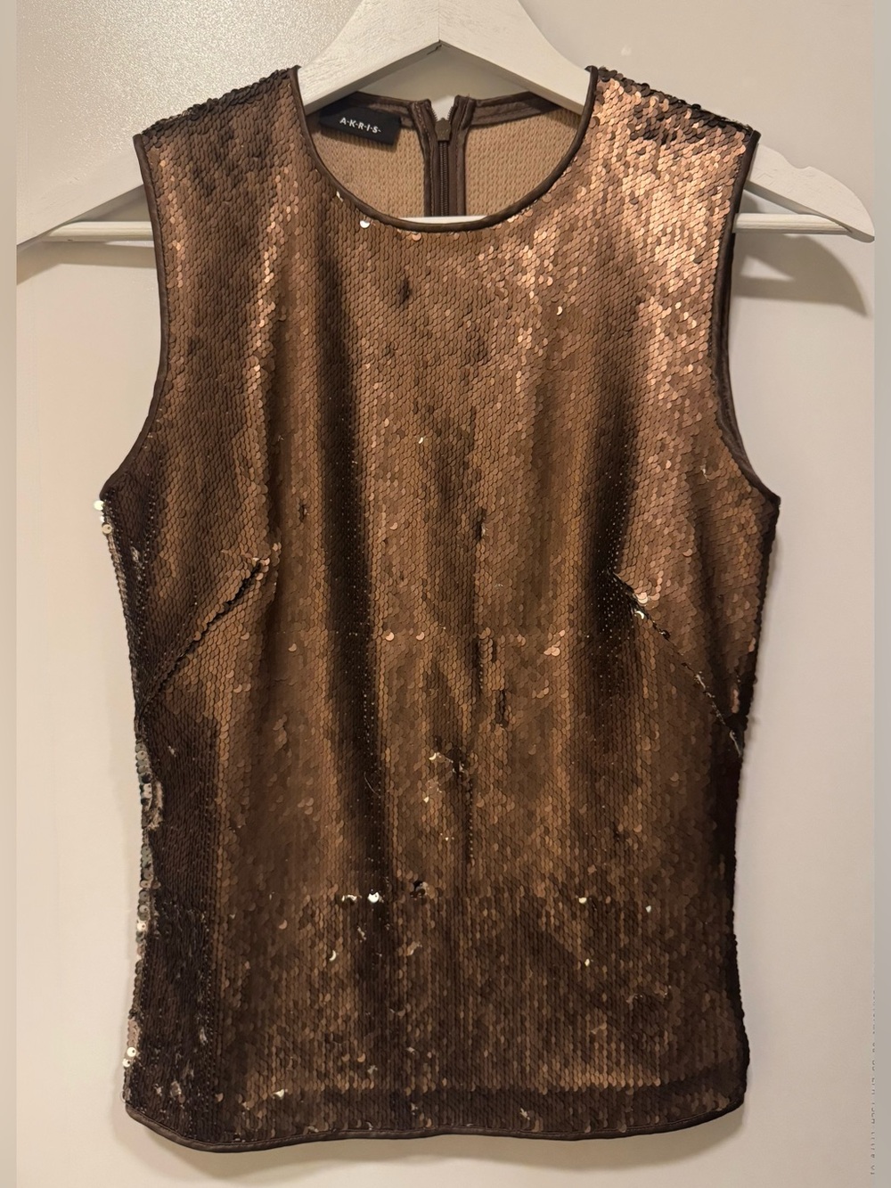 Akris Bronze-Silver Bi-Color Sequin Sleeveless Shell Top